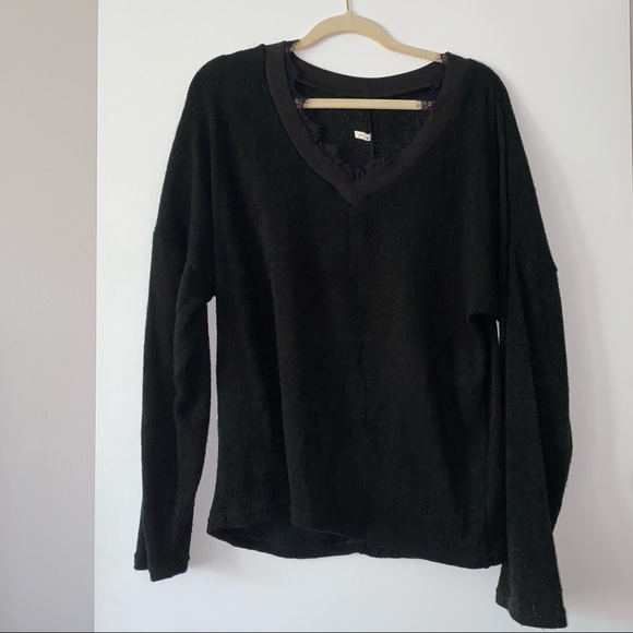 Black Off the Shoulder Lace Trim Sweater - Picture 9 of 11